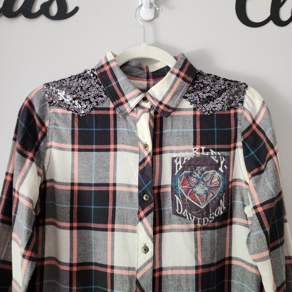 Harley Davidson Sequins Plaid Flannel‎ Long Sleeve Shirt Size Medium - Picture 3 of 12